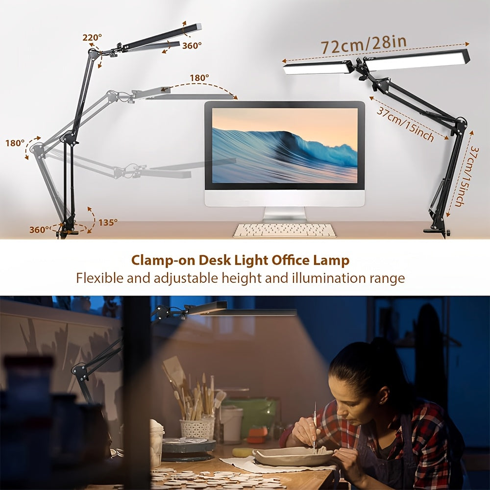 Dual Head LED USBLamp with Clamp, 2X Brighter Swing Arm Light - 3 Colors 10 Brightness, USB Powered, for Dual Monitors, Drafting, Workbench & Home Office(Black)