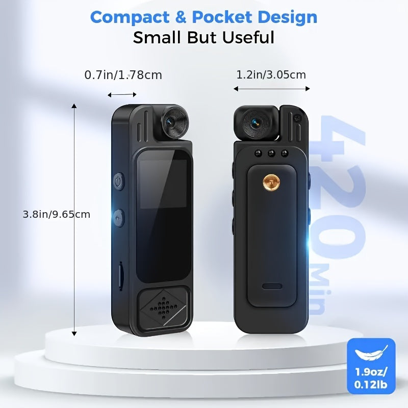 1pc Full 1080P HD Mini Camera with 180° Rotating Lens, Night Vision, 5-Hour Battery Life, Loop Recording, Infrared Lights, Ideal for Outdoor Sports & Travel, Night Vision Capture | Sleek Black Camera | Multifunctional Camera