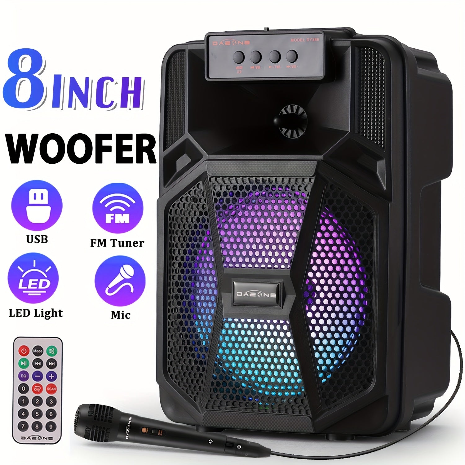 3000W BT Connection PA Speaker with Dual 6.5inch Woofers - Wireless Karaoke Machine, FM Radio, Party Lights & Wired Mic - Deal for Party Events
