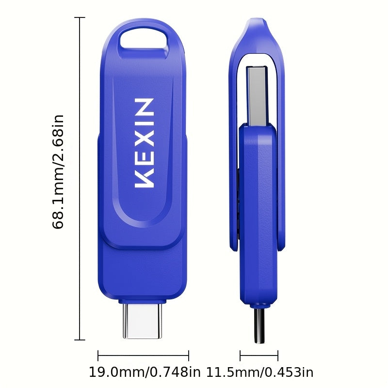 KEXIN USB Stick USB 2.0 32GB 64GB 128GB USB 2.0 USB C Flash Drive 2-in-1 Thumb Drive Rotating Type C Memory Stick For IPhone 15/16 Smart TV Car Audio Smartphone Tablet