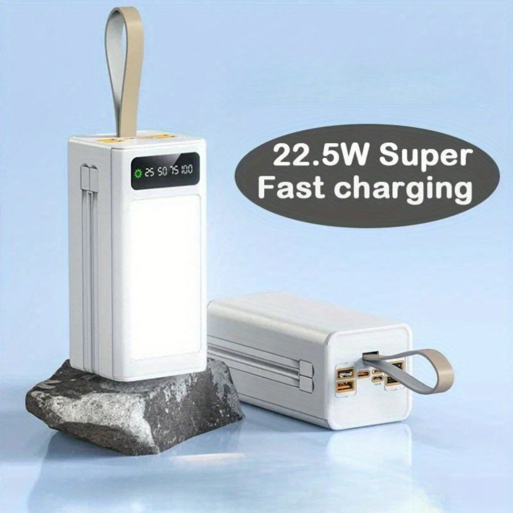 80000Mah Large Capacity PD22.5W Fast Charging Mobile Power Bank, Intelligent Digital Display And Multiple Output Ports, Comes with Four Data Cables/ Flashlight/ Lanyard, Portable Emergency Power Supply Device for Outdoor Travel/ Camping, Gift