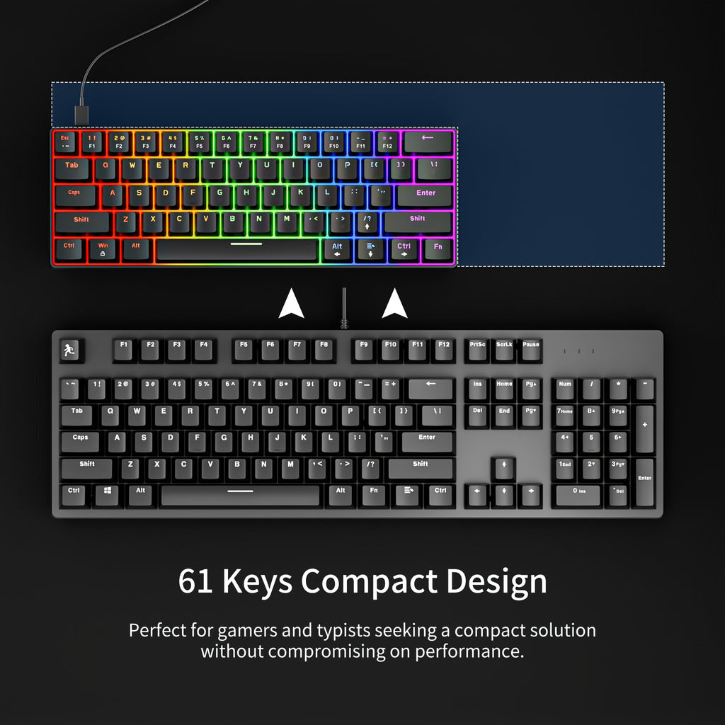Hot Swappable Blue Switch Red Shaft 61-Key Mechanical Wired 60% Mechanical Gaming Keyboard, RGB Backlight Keyboard, Portable Mini Keyboard, Suitable for Windows Laptop, Cyan Axis