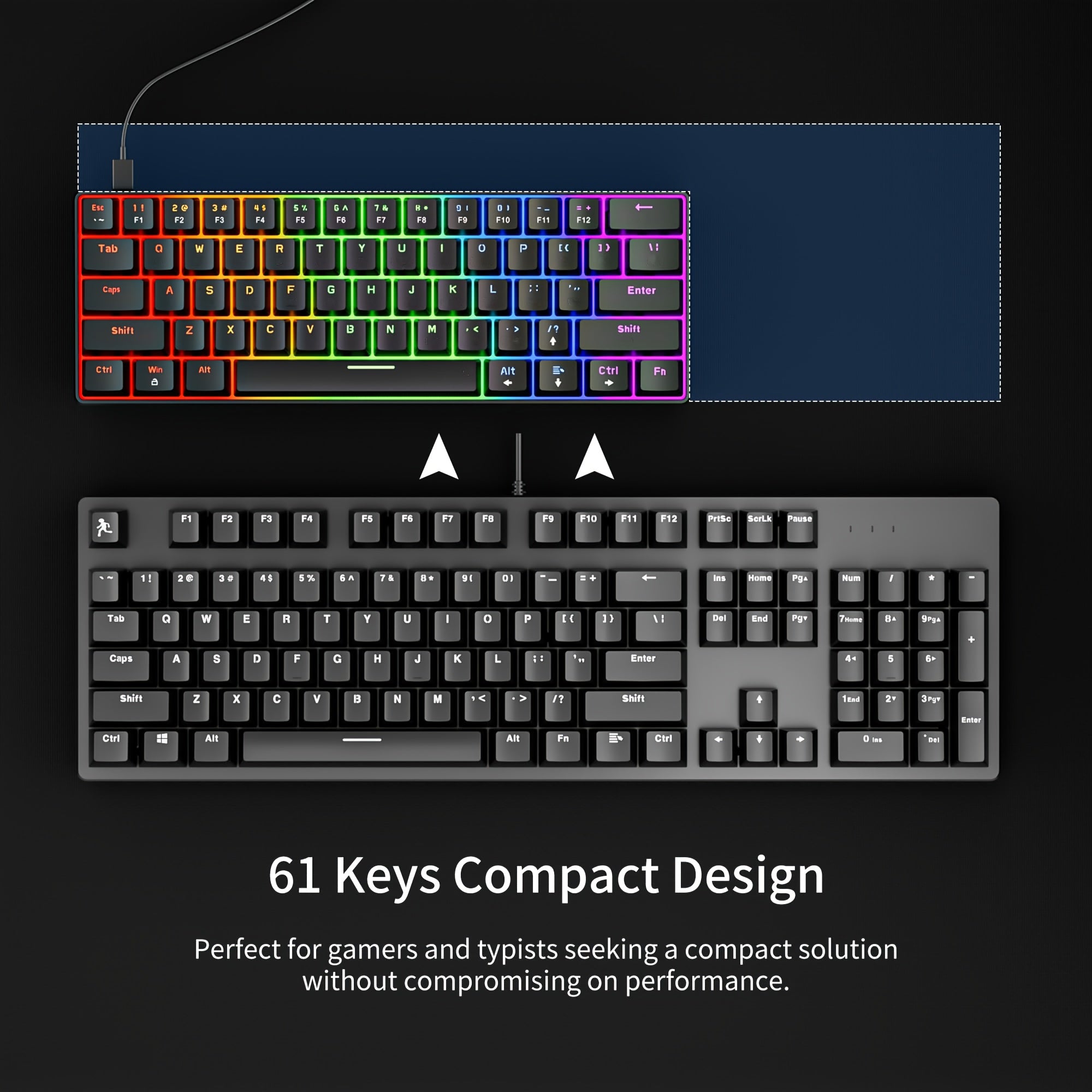 Hot Swappable Blue Switch Red Shaft 61-Key Mechanical Wired 60% Mechanical Gaming Keyboard, RGB Backlight Keyboard, Portable Mini Keyboard, Suitable for Windows Laptop, Cyan Axis