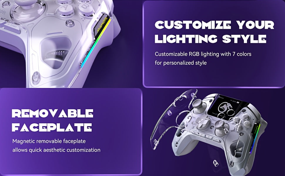 [Wireless Gaming Controller V2] Wireless Gaming Controller V2/White - Interactive Screen, Hall Effect Stick & Trigger, RGB Lighting, Remappable Buttons, 1800mAh with Charging Dock for PC/Switch/iOS/Android/Steam Deck (No Drift) [Notice: Not Compatible wit