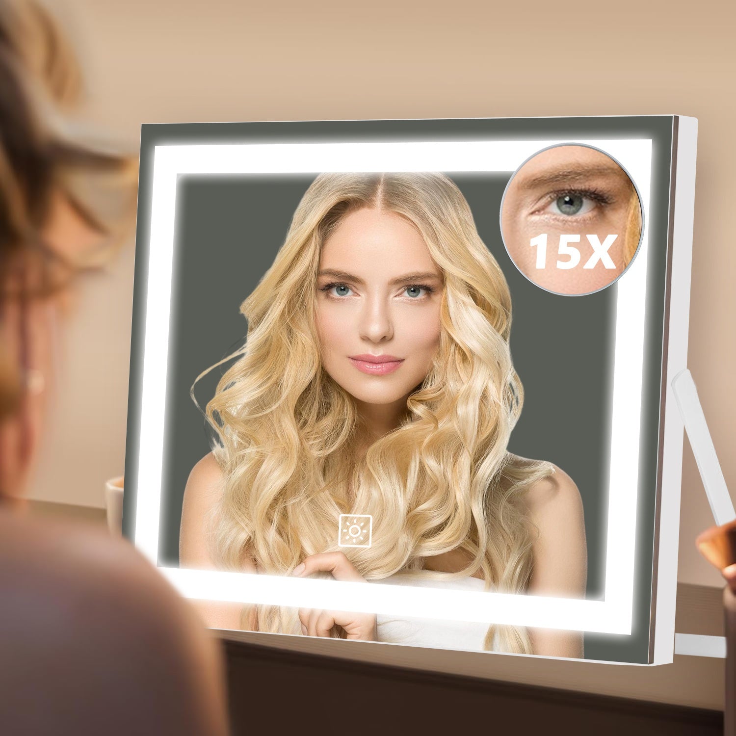 Vanity Mirror with Lights - Smart Touch Control 3 Colors & Adjustable Brightness Makeup Mirror with 15X Magnifier, 360° Rotation for Bedroom Bathroom & Dressing Room Perfect Gift for Women, Room Decor, Girly Must Haves Cheap, for Professional & Home