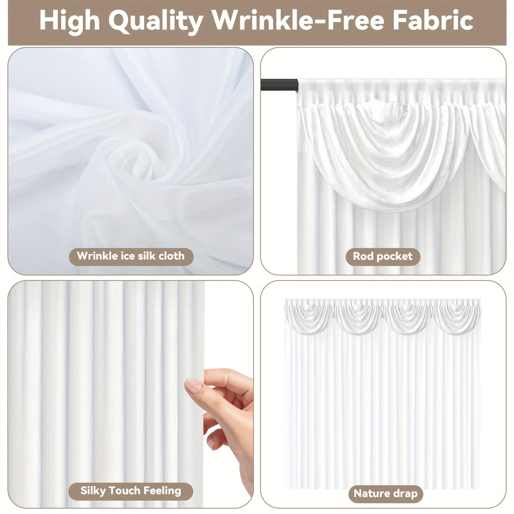 1 Pack 10X10ft Elegant Wedding Backdrop Curtains White - Premium Silk Drapes And Smooth Hanging - for Wedding, Birthday, Shower Party, Home & Events Decor & Photography Background - Valentine's Day Decor - Luxurious Appearance | Silk Curtain