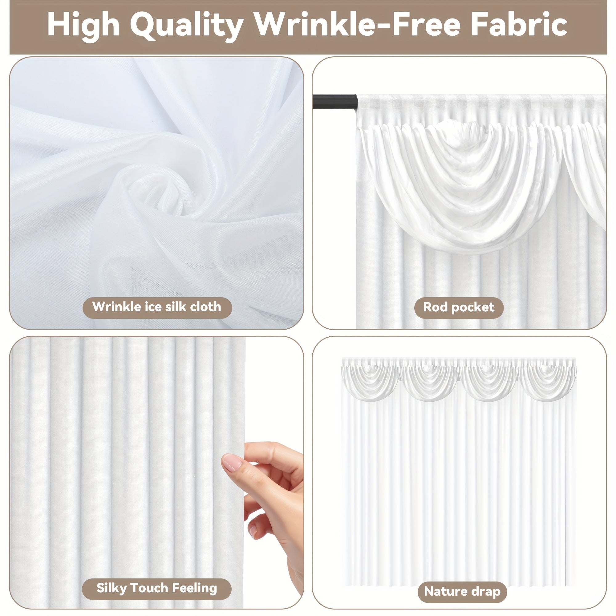 1 Pack 10X10ft Elegant Wedding Backdrop Curtains White - Premium Silk Drapes And Smooth Hanging - for Wedding, Birthday, Shower Party, Home & Events Decor & Photography Background - Valentine's Day Decor - Luxurious Appearance | Silk Curtain