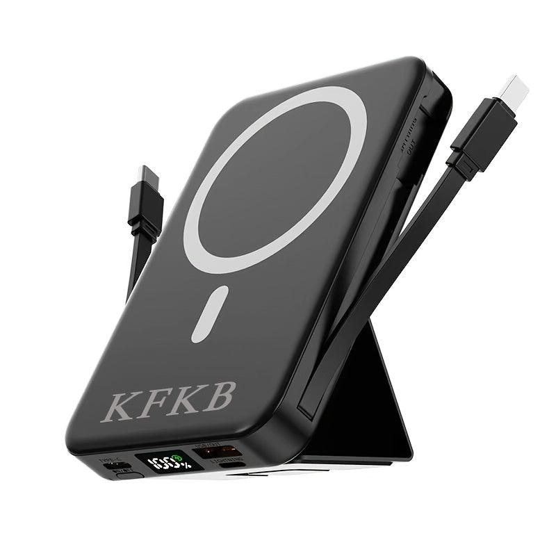 10000mAh Magnetic Power Bank, USB-C Fast Charging External Battery Pack, Built-in Data Cable, Can Charge 5 Devices And Laptops Simultaneously, with Stand - Suitable for Travel, Work, And Daily Use, Laptop, Tablet, Multi Device Charger, Travel, Hiking, Cam