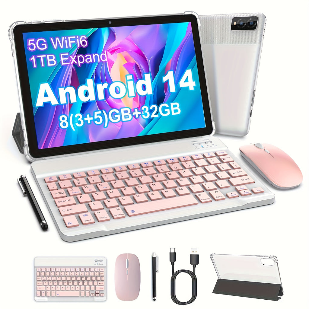 Android 14 Tablet, 10 Inch 8(3+5)GB RAM+32GB ROM/ 1TB Expandable Tableta PC, Octa-core Processor Computer, 1280 * 800 IPS Touch Screen, 2+2MP Dual Camera, WiFi, Tablet with Optional Keyboard, Mouse, Case, Stylus Without Electricity, Halloween Gifts