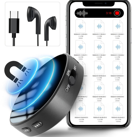 64GB Magnetic Voice Activated Recorder Device -[AI Noice Reduction] 4000H Audio Storage Recording Device, HD Digital Voice Recorder with Playback, Portable Tape Recorder for Car, Lectures, Meeting