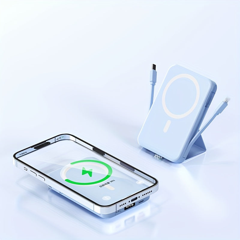 Power Bank Mini, Super Fast Charging PD22.5W Wireless Charging 15W Magnetic Fast Charging, Built-in 2 Cables with Stand And Digital Display Battery Level, 10000mAh, Universal USB Portable, Suitable for Airplane Travel Mobile Phone
