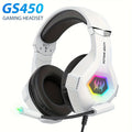 Surround Stereo GS450 Gaming Headset, Noise Cancelling Mic, LED Lights, Soft Memory Earmuffs for PS5/PS4/Xbox One/Switch/PC Mac Computer Games