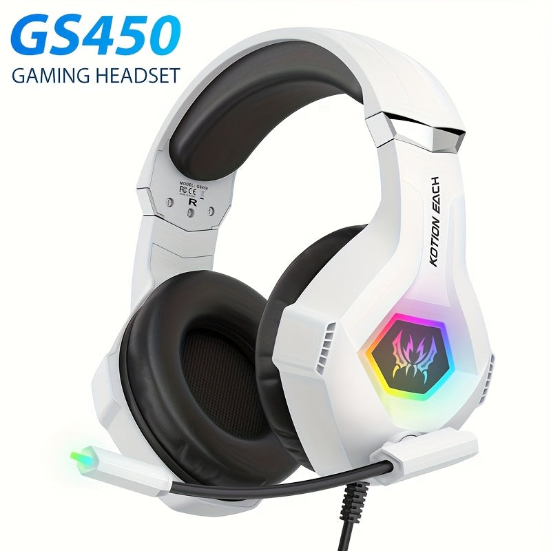 Surround Stereo GS450 Gaming Headset, Noise Cancelling Mic, LED Lights, Soft Memory Earmuffs for PS5/PS4/Xbox One/Switch/PC Mac Computer Games