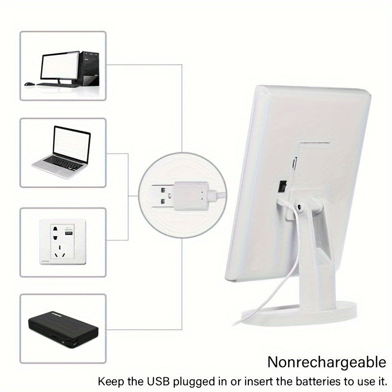 Illuminated Makeup Mirror with 16 LED Lights, 180-Degree Rotatable Design, Touch Screen Brightness Control, USB Dual Power Supply for Bathroom And Beauty Use