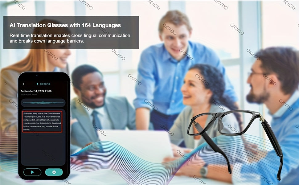 OICIIDO New AI Smart Glasses Support Real-time Translation for 160+ Languages And Video Translation. Equipped with Chat GPT System. Multifunctional Audio Glasses for Men And Women. Built-in Microphone And Speaker. HD Voice Calls And Hi-Fi Music