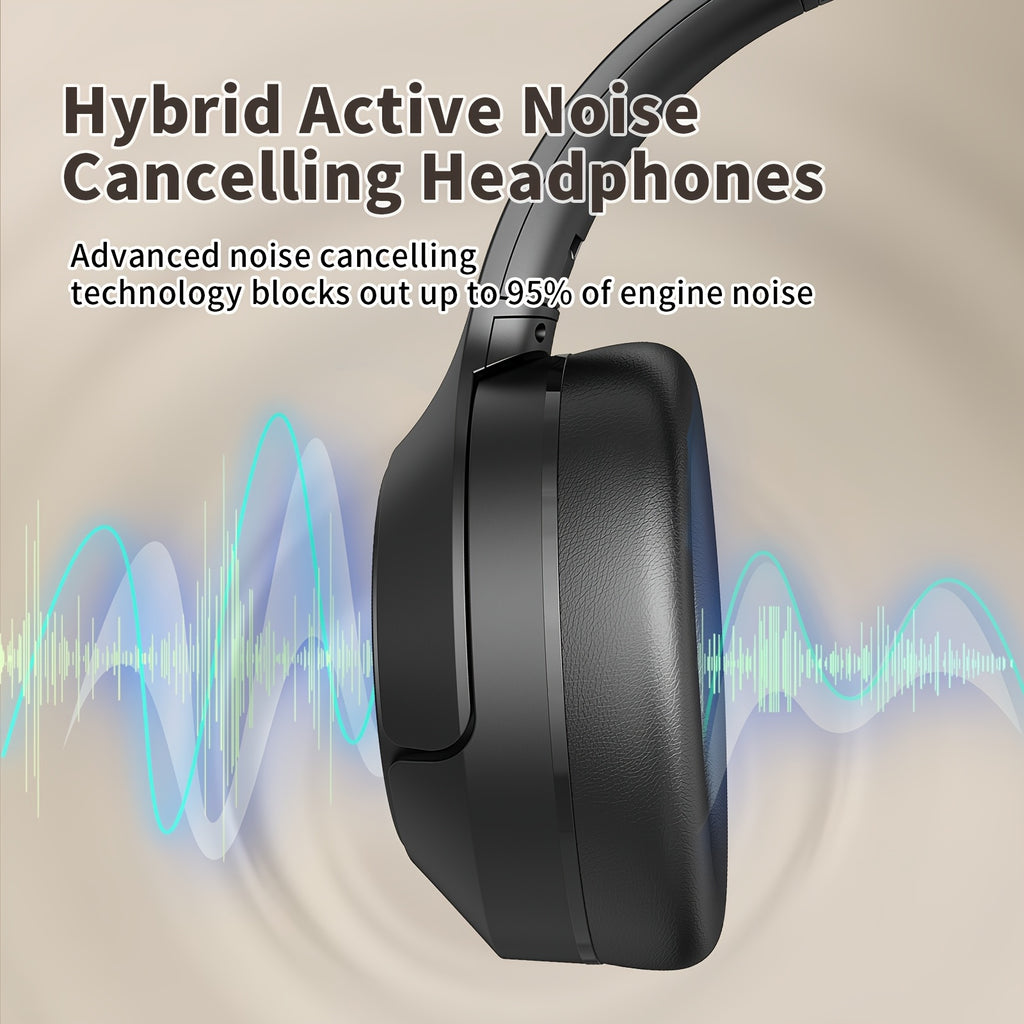 Advanced Hybrid Active Noise Cancellation Wireless Over-Ear Headphones with Microphone, Foldable Design, Lightweight,, Vivid Deep Bass, Support Dual Device Connection, Type-C Interface, 70 Hours Playtime for Home Office Travel Birthday Gift, Black