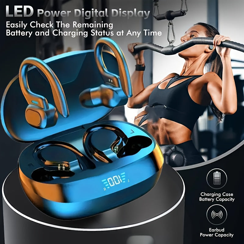 1pc True Wireless Earbuds With Mic, TWS In-Ear Headphones With ENC Noise Cancelling, Touch Control Volume, Wireless Earhook, LED Display Charging Case, Semi-Open-Back, BT 5.4 Compatible With Cellphones, 300mAh Rechargeable Battery, Type-C Charging