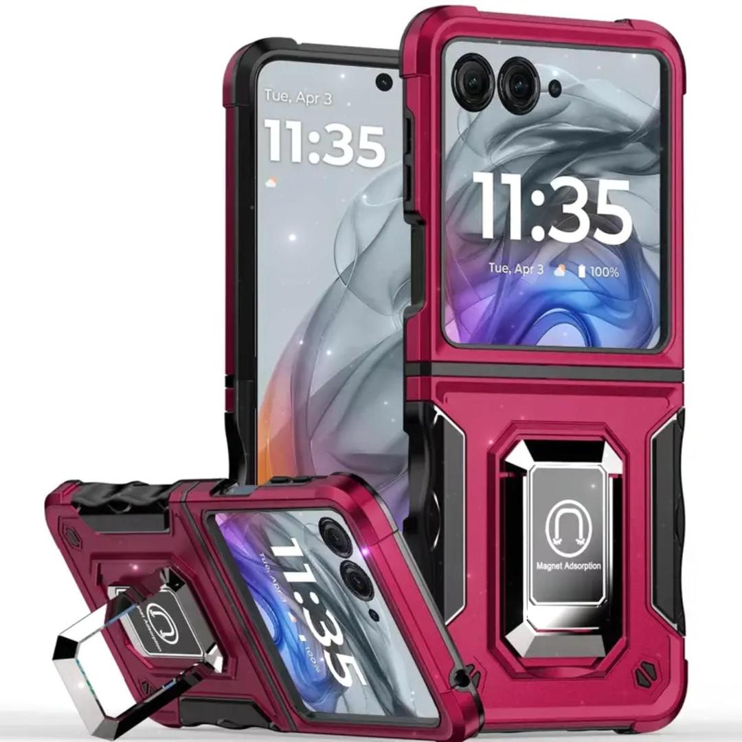 For Motorola Razr 2024 Phone Case, Defender Metal Magnetic Ring Stand Hybrid Cover