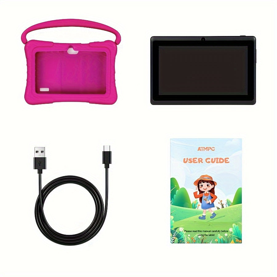 7 Inch Kids Tablet, 2GB RAM 32GB ROM Android 14, 2.4G WiFi, GMS, Eye Protection, Parental Control, Educational, Silicone Case