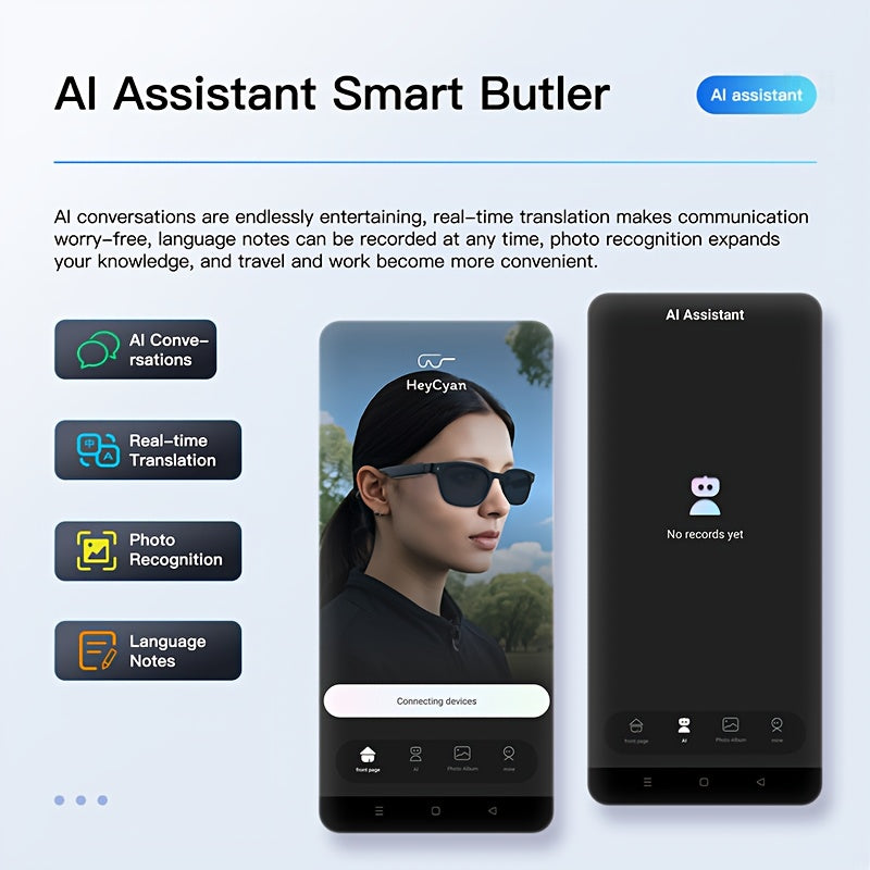 AI Translation Glasses, Video Glasses 4K, Smart Camera Glasses with 150+ Languages - Real-time Translation, Chat GPT, Wireless Calling, Music Playback & Voice Assistant, Multi-functional Smart Glasses for Men & Women, Recording Glasses Camera and Audio fo
