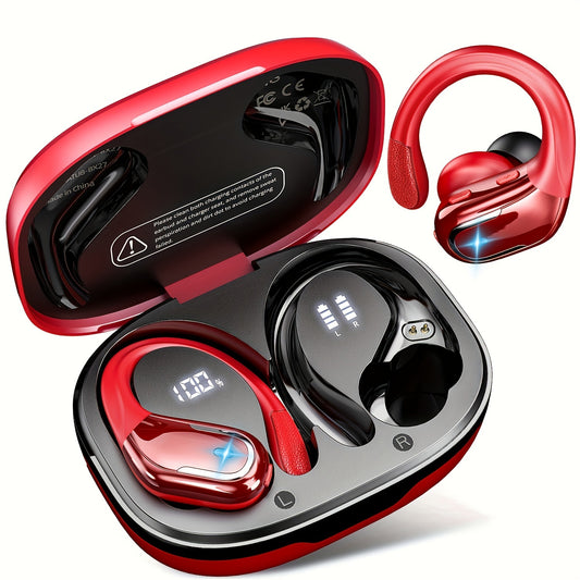 LIFEBEE Wireless Earbuds with Dual-LED Display, ENC Noise Cancelling & Pure Bass Sound - Over-Ear Headphones with Earhooks, Built-in Mic, Compatible for Running/Sports, Wireless Earphones