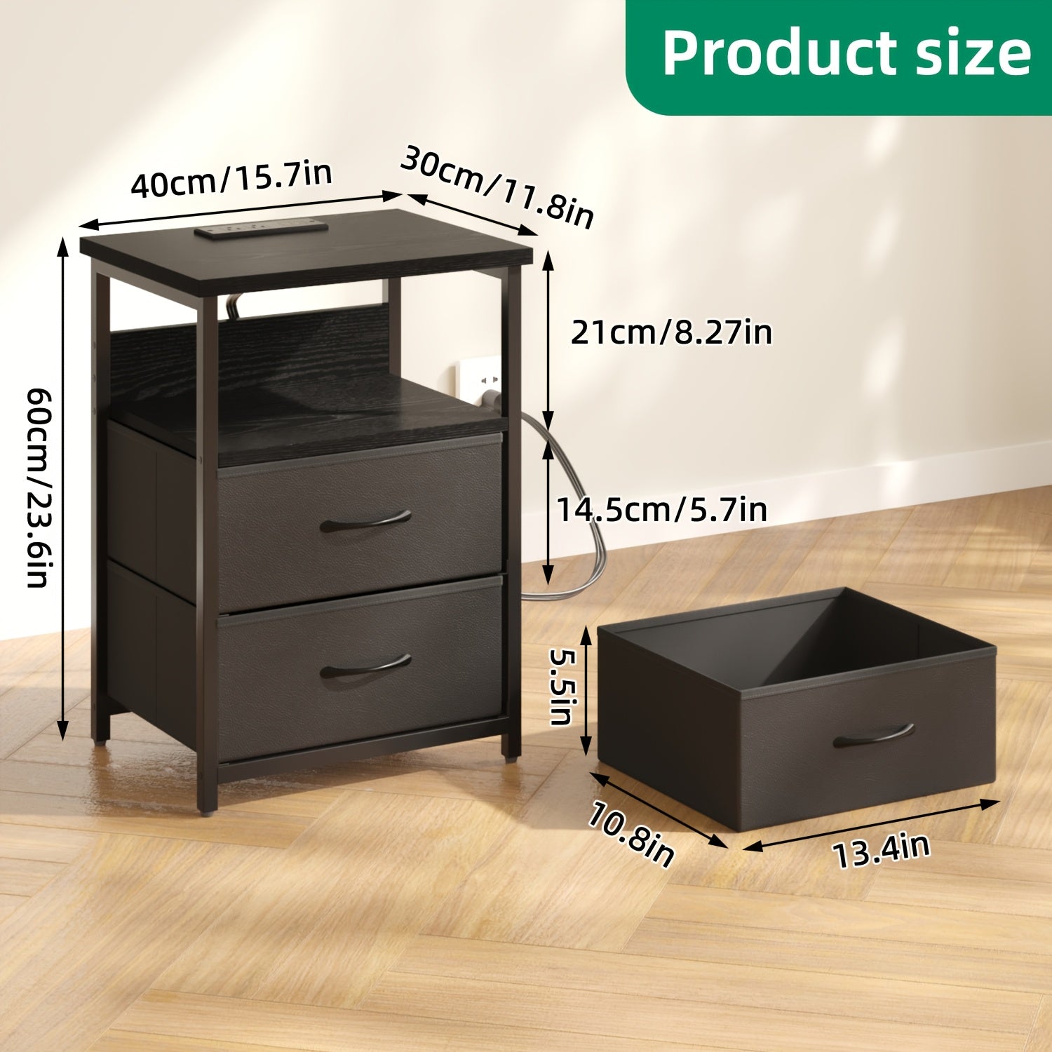 [LED Nightstand Set] WHONLINE 1/2pcs Night Stand With Charging Station, LED Nightstand Set Of 1/2, Smart Night Stand With U-S-B Ports And Outlets, 2 Fabric Storage Drawers With PU Finish, Bed Side Table For School And Dormitory Storage, White Or Black