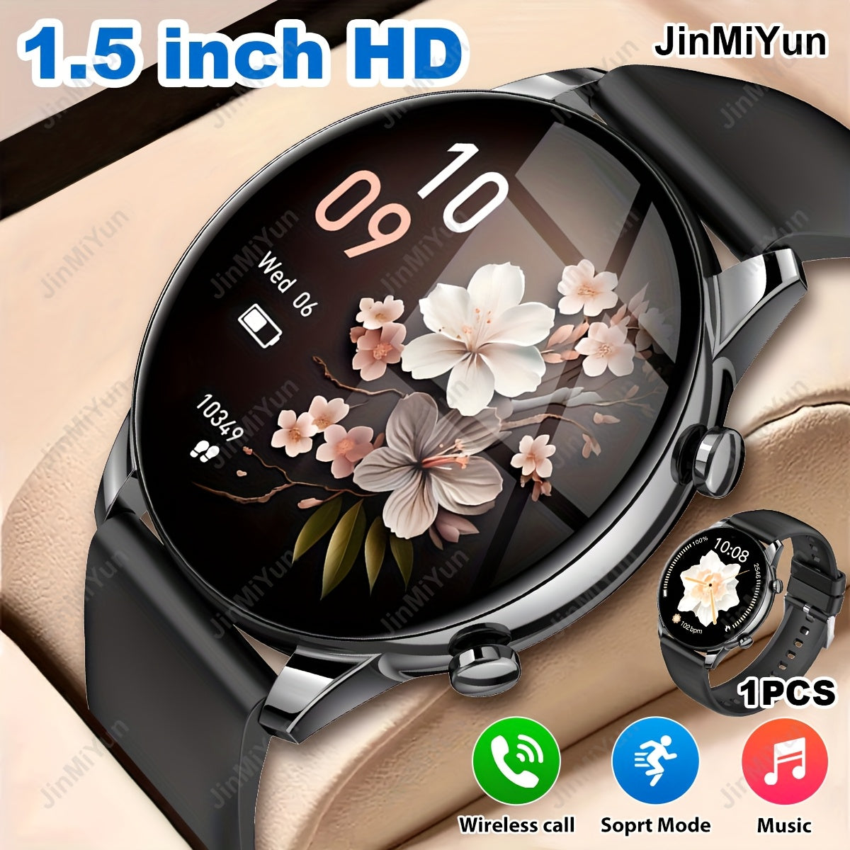 1. 5-Inch Full Screen Touch Sports Smartwatch, Suitable for Men and Women Outdoor Fitness Watch with Wireless Call/Message Alerts/Multiple Sports Modes, Multi-Function Phone Answering/Dialing, Remote Photo Capture/Music Playback, Activity Tracker &