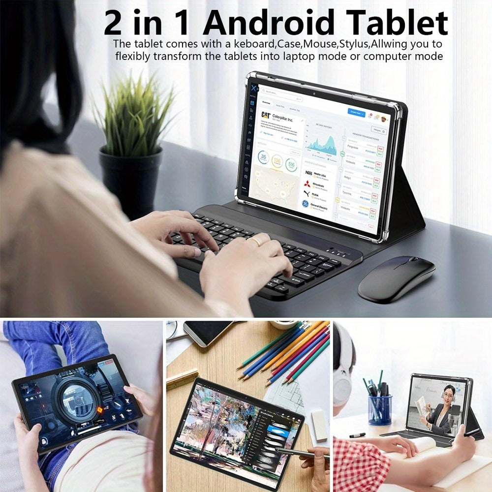 CRELANDER 10.1 Inch Tablet Android 13 Deca Core 128GB Rom 2.4G/5G WiFi 5000mAh Battery 1280x800 HD Touch Screen 5MP+13MP DUAL Camera 4G LTE with Case, Mouse, Stylus(No Electricity), Keyboard, 2in 1 Tablet PC