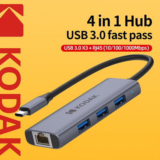 KODAK USB C Multiport Adapter(T341/T343), 4/5-in-1 High Speed Hub with USB 3.0 & 1000Mbps Ethernet, Portable Aluminum Alloy Docking Station for Work, Home & Travel