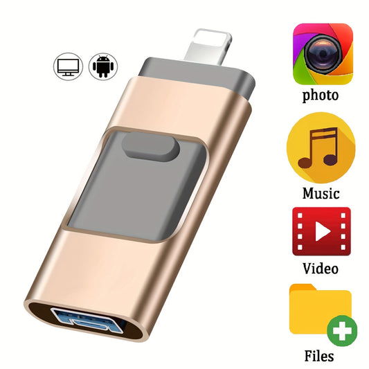 4 In 1 Ultra-Fast Flash Drive for iPhone & Type-C & Android & PC, 64GB/128GB/256GB OTG USB 3.0 Memory Stick Photo Stick Thumb Drive Pen Drive, Ideal Gift for Valentine'S Day, Birthday