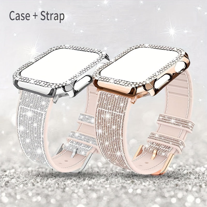Elegant Fashion Chameleon Watch Band And Case for Apple Watch, Compatible with Series 1-9, SE, Ultra, Crystal Rhinestone Embellished, Shockproof Hard PC Material Protective Cover, Stylish Watch Upgrade, Durable Strap, Highquality Band, Fashionable Wristba