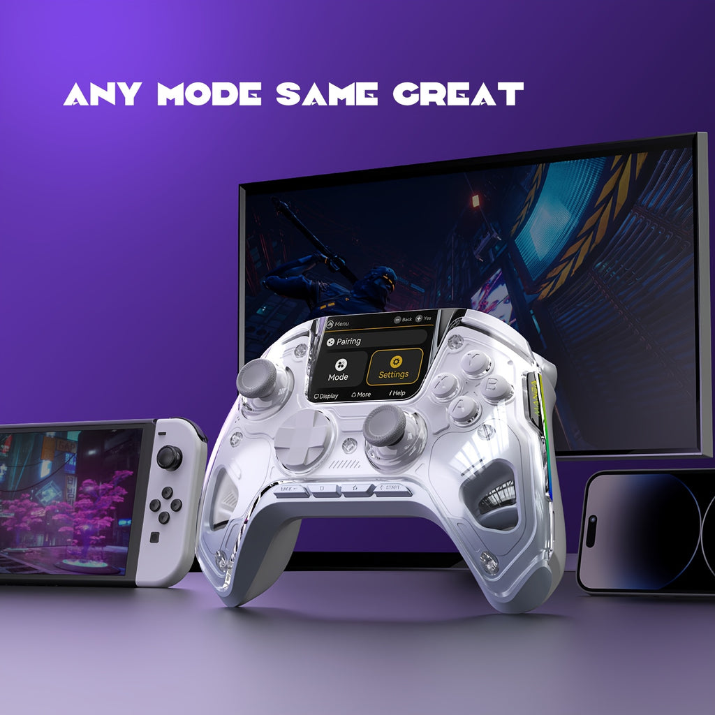 [Wireless Gaming Controller V2] Wireless Gaming Controller V2/White - Interactive Screen, Hall Effect Stick & Trigger, RGB Lighting, Remappable Buttons, 1800mAh with Charging Dock for PC/Switch/iOS/Android/Steam Deck (No Drift) [Notice: Not Compatible wit