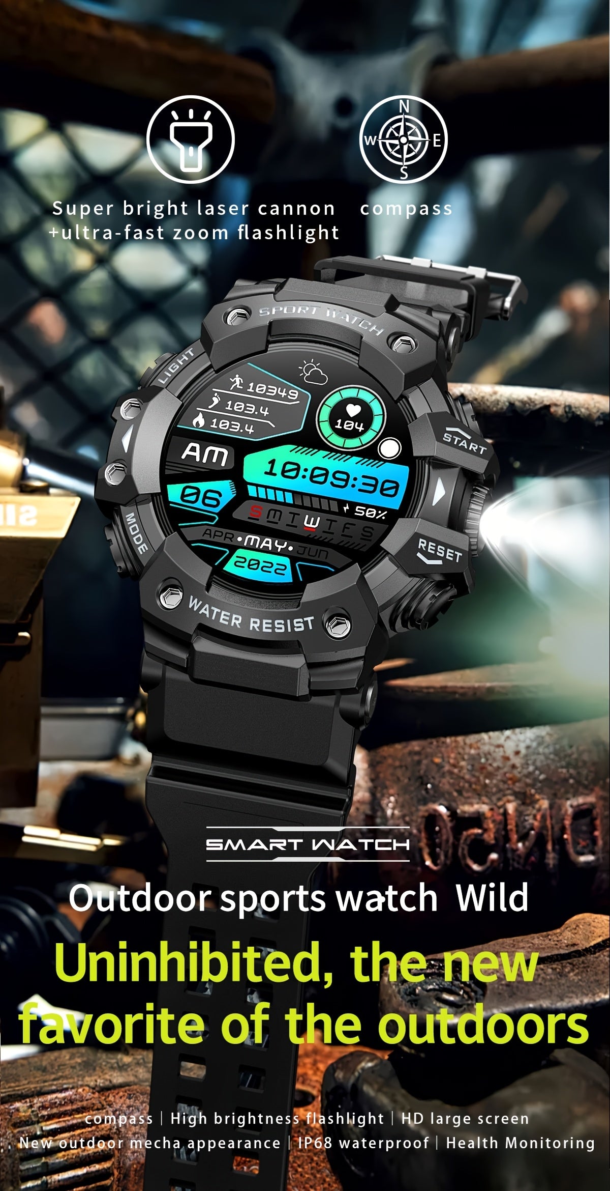 [Smart Watch for Men] Smart Watch for Men with LED Flashlight & 1.32" TFT Screen | Answer/Make Calls, 100+ Sport Modes, SOS, Sleep Tracker, Fitness & Health Watch for iPhone/Android - Cool Gifts for Men