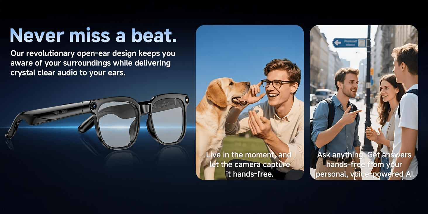 Smart Camera Glasses, 8MP HD Video Recording Glasses (with Audio Function), Wireless Camera With Photochromic Lenses, Real-time Translation, Voice Assistant, Object Recognition, Hands-free Music And Calls.