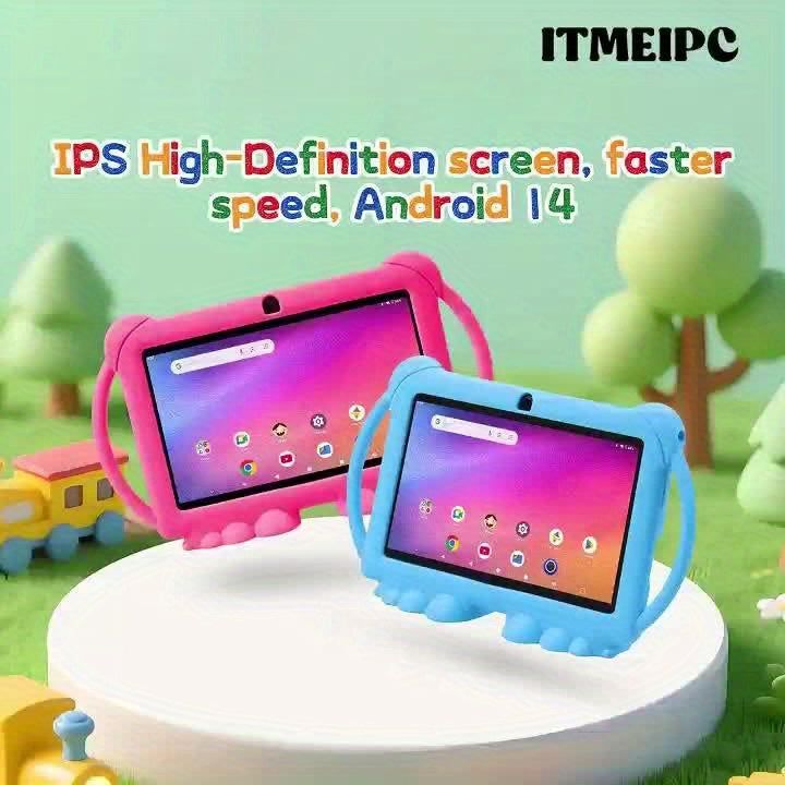 [Christmas Gift] ITMEIPC 7-inch Android 14 Tablet with Protective Case | 4GB RAM, 32GB ROM, Mali T820 MP1 Quad-Core Processor, HD IPS Display, Parental Mode, Dual Camera, Shockproof Case, Supports USB OTG, Wi-Fi 6, Blue/Pink - Perfect Christmas Gift for S
