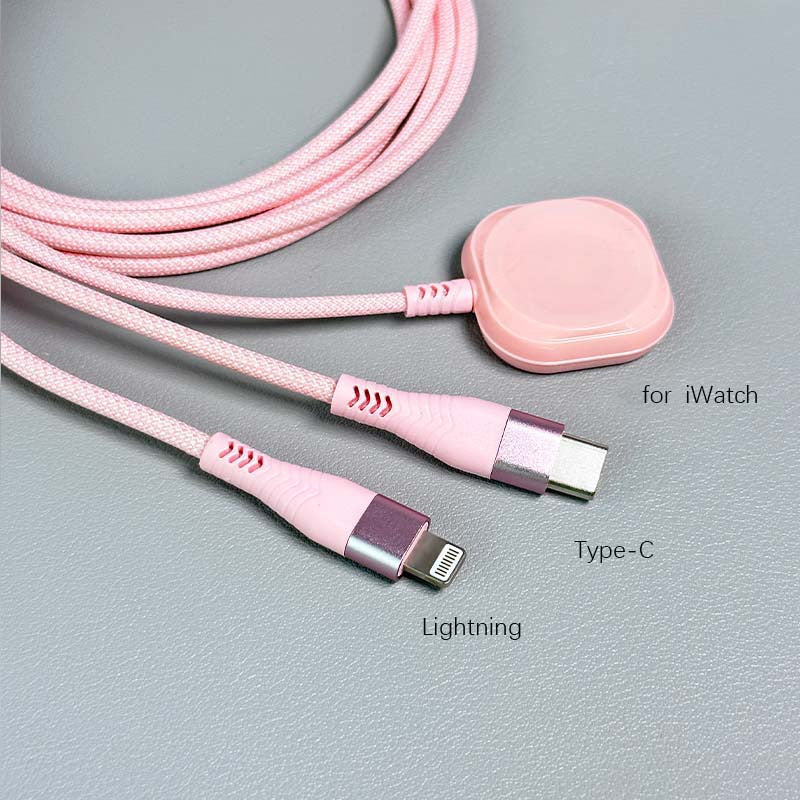 iWatch Charger, Nylon Braided Multi Charging Cable, USB AM Port to Lightning Type C, Magnetic Wireless Charger 3in 1 Fast Charging Wire, for iPhone Android Phone and iWatch, 1.8m