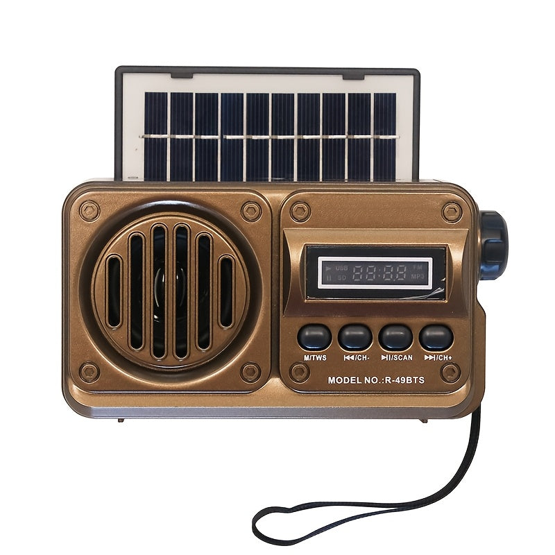 FM Portable Radio, Multi-Functional Radio (R-49BTS), Retro Wireless Wireless Speaker with Solar Panel, Supports USB/TF Card Playback, Digital Radio with Loud Volume, Suitable for Indoor/Outdoor Travel Or Emergency, 250Th Independence Day Gifts