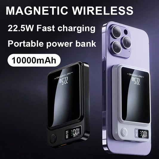 [Portable Charger] 10000mAh Magnetic Wireless Power Bank, 22.5W/PD20W Fast Charging, Suitable for iPhone 15 Pro Max/14 Pro/13/12/Android Phones, USB/Type-C Portable Charger, LED Digital Display, Ideal for Outdoor Travel and Emergency Backup Power