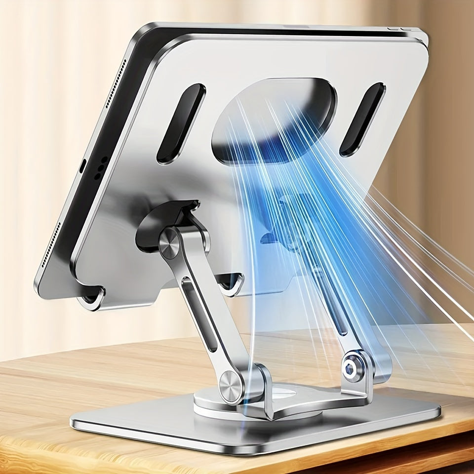 Iron Flat Stand with 360 Degree Rotating Base, Foldable and Adjustable Flat Stand, Suitable for Office Desks, Home Offices, Compatible with iPad Pro Air Mini, Etc. Available in Silvery and Black