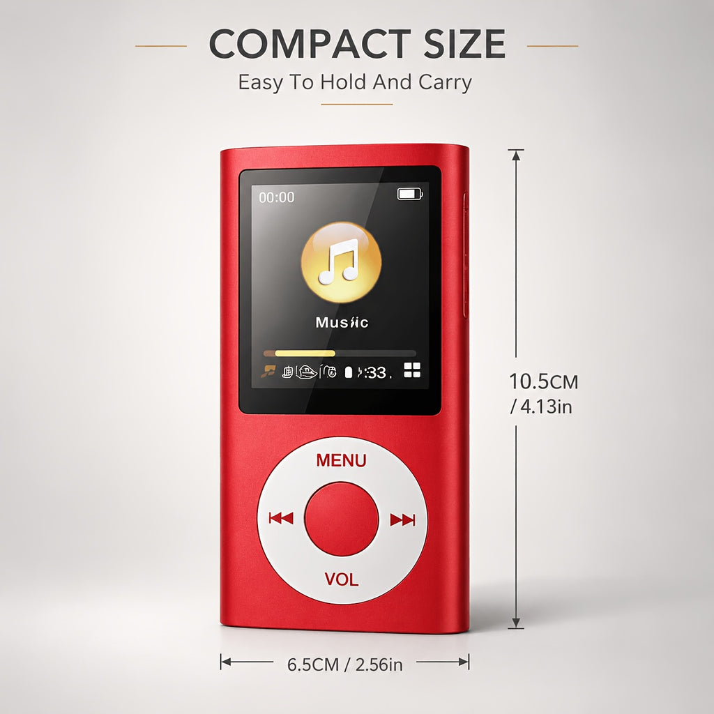 Portable MP3 Player, Stylish Slim 1.8 Inch LCD Music Audio Player with Earphone And Charging Cable, Aluminum Alloy Body, 200mAh Rechargeable Lithium Battery, Supports MP3 WMA FLAC APE, TF Micro SD Card Playback Up to 64GB Card Not Included