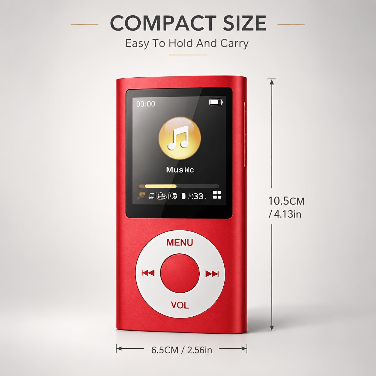 Portable MP3 Player, Stylish Slim 1.8 Inch LCD Music Audio Player with Earphone And Charging Cable, Aluminum Alloy Body, 200mAh Rechargeable Lithium Battery, Supports MP3 WMA FLAC APE, TF Micro SD Card Playback Up to 64GB Card Not Included