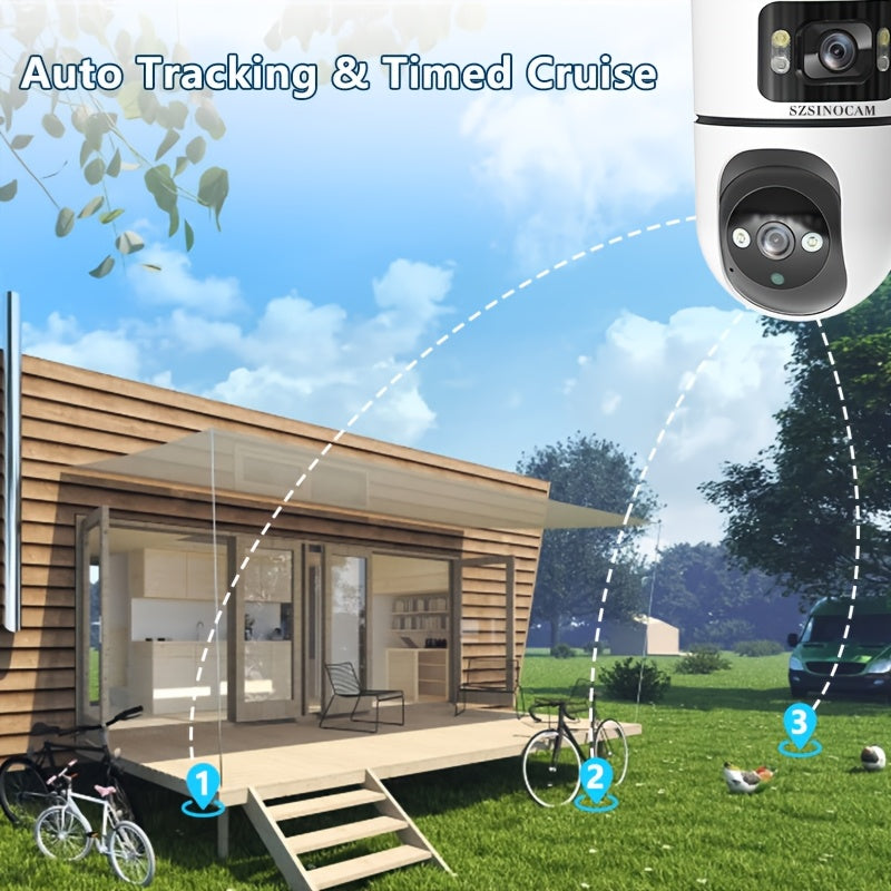 IP66 Dual Lens Wireless IP Camera, PTZ Outdoor Security Cam with 2.4G WiFi, Dual Screen, Auto Tracking, Night Vision, Two-way Audio, Motion Detection for Home Street Safety And Monitor