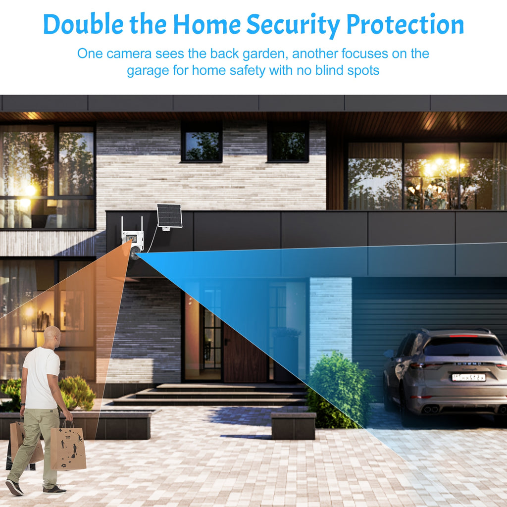 [For Home Security] 4G LTE Cellular 8MP Solar Safety Surveillance Camera With Solar Panel Pan Tilt 360° Viewing Angle Monitoring Dual Lens System SIM Card Included, PIR Motion Detection, Color Night Vision, Two-Way Audio, App Control For Home Security Onl