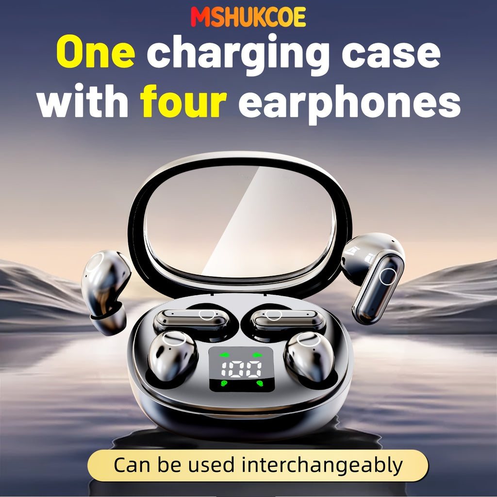 MSHUKCOE 2in1 Wireless Wireless Headphones, Mini Invisible Sleep Earbuds, Sports Noise Cancelling Earphones Comfortable To Wear, Low Bass 6D Sound Effect HIFI Music, For Leisure, Office, And Classroom, Long Battery Life, Suitable For Birthday Gifts