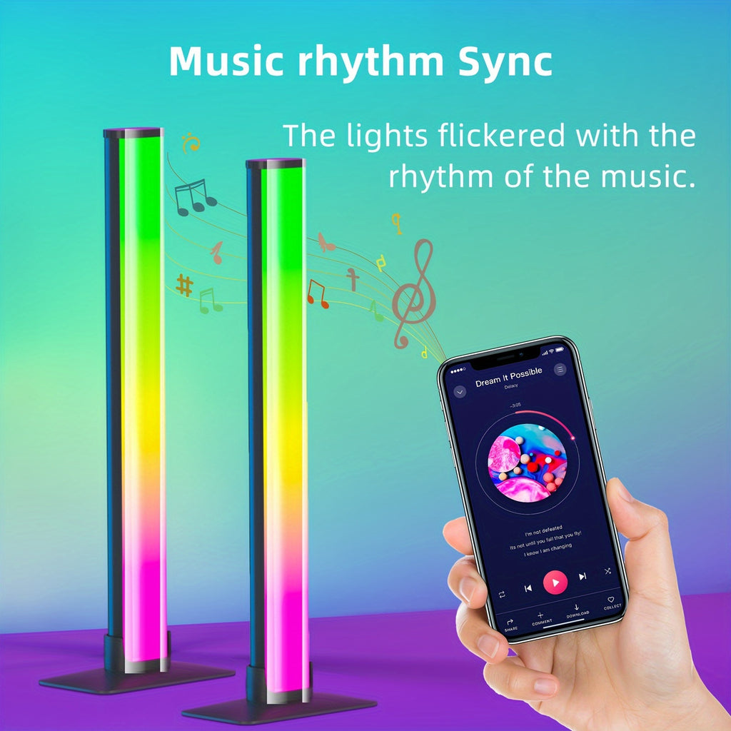 Two Desktop Ambient Lights. Night Light. Colorful Effect with RGB+IC, Music Synchronization, Alloy Material Lamp Body, Remote Control+Smart APP Control, Multi-mode Adjustment (brightness, Color, Music, Colorful Mode, Etc.), USB-5V Power Supply, Extended P