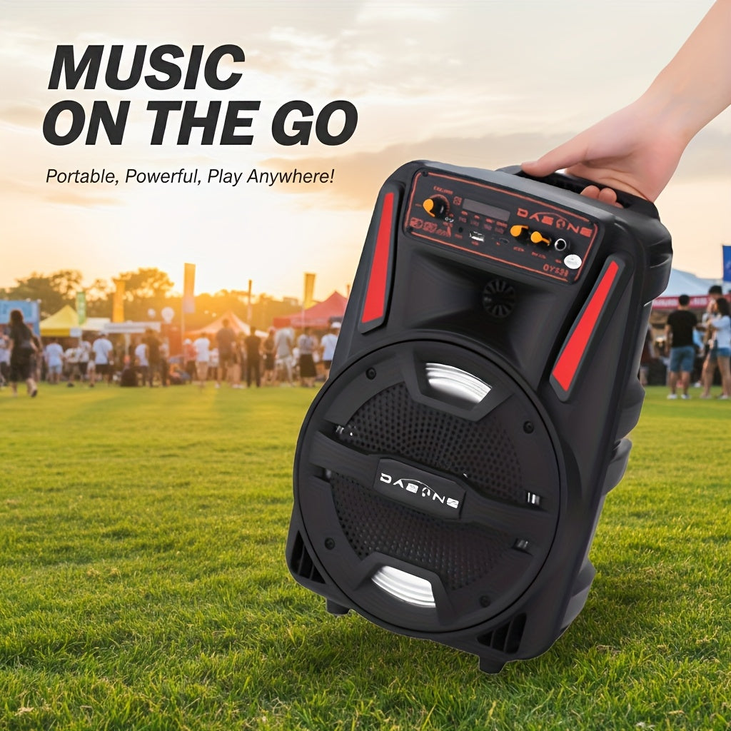 A 1000W Robust Portable Wireless Party Speaker Featuring an 8-Inch Woofer, Equipped with a Wired Microphone, Delivering Deep Bass, And Supporting USB, SD, FM, And AUX Inputs, with an 8-Hour Playtime Suitable for Djing, Karaoke, And Home Gatherings
