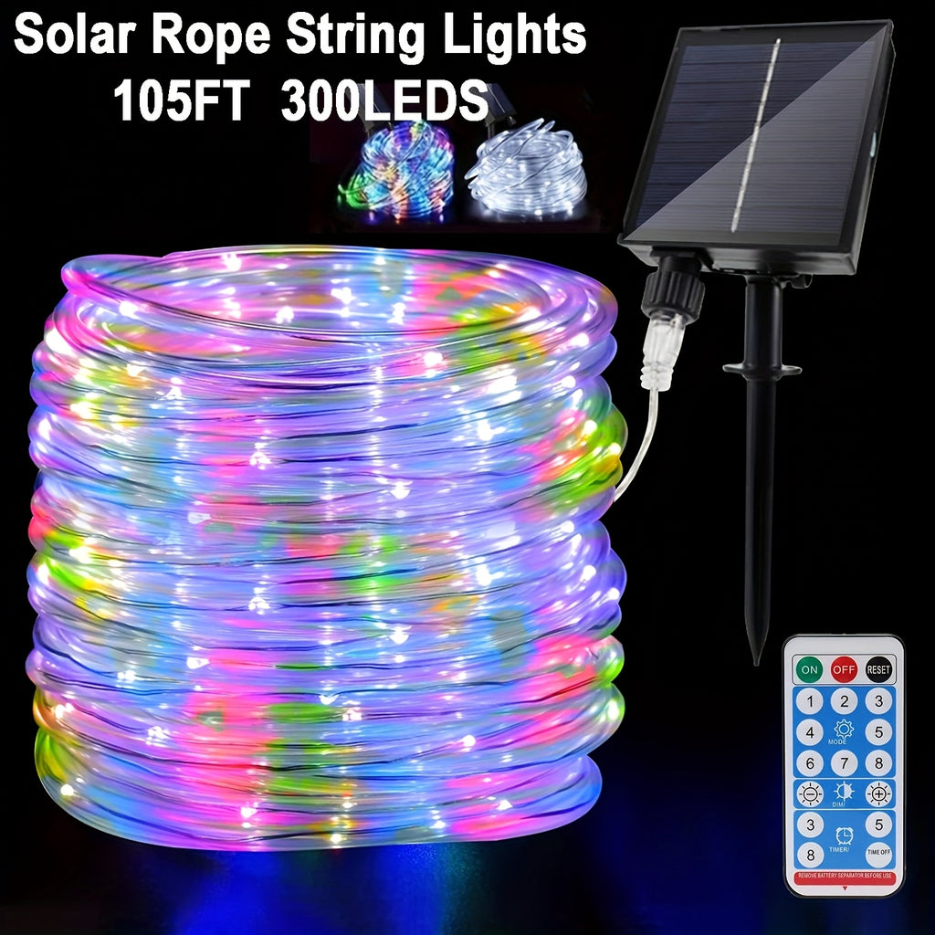 LECLSTAR Solar Rope Lights, Colorful Solar Fairy Lights, Outdoor Solar Rope Lights, Solar-Powered Fairy Lights with Remote Control, 1200Mah Battery, Solar String Lights with 8 Lighting Modes, Available in 2 Color Options