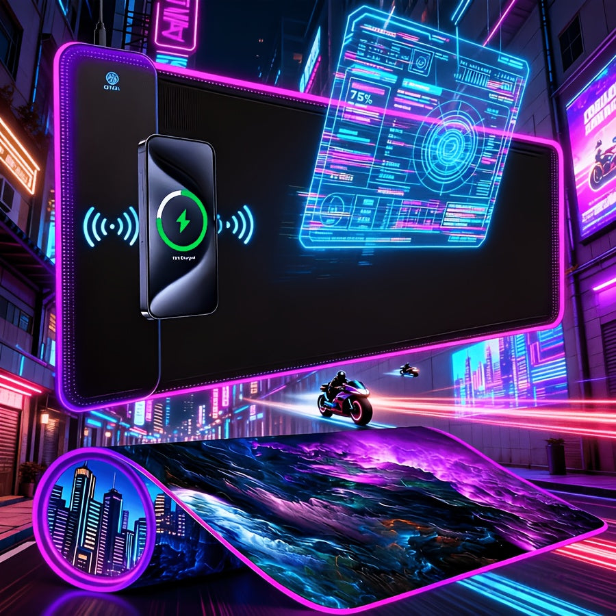 RGB Gaming Mouse Pad, Wireless Charging Desk Pad, Anti-slip and Wear-resistant Mouse Pad, Large LED Gaming Pad, Multiple Color Switching, PC Keyboard Pad