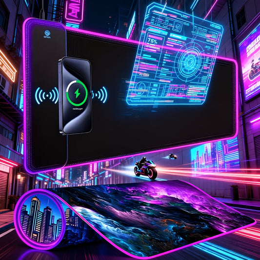 RGB Gaming Mouse Pad, Wireless Charging Desk Pad, Anti-slip and Wear-resistant Mouse Pad, Large LED Gaming Pad, Multiple Color Switching, PC Keyboard Pad