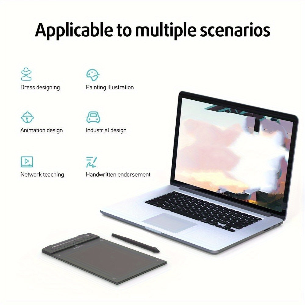 1pc XENX Drawing Tablet, ABS Material, 8192 Pressure Levels, 5080 LPI Pen Resolution, 266 PPS Reporting Rate, 2 Programmable Buttons, No Battery, Compatible with Mobile & Computer, Portable Design for Digital Art, Animation, Industrial Design